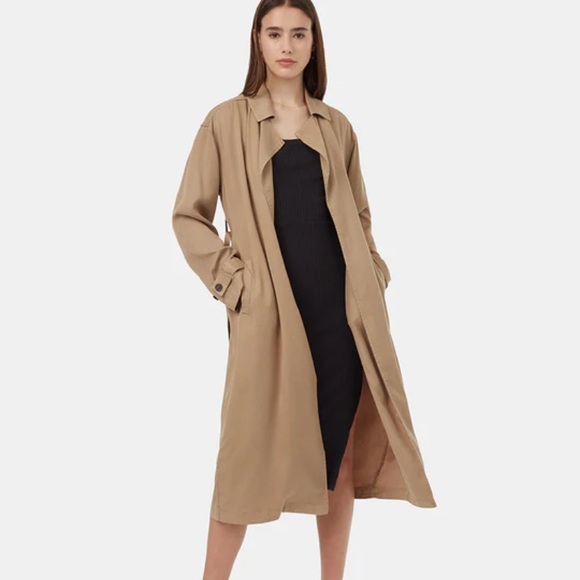 Tencel Trench Relaxed Belted Midi-Length Lightweight Trench Coat Khaki M/L - Picture 1 of 16